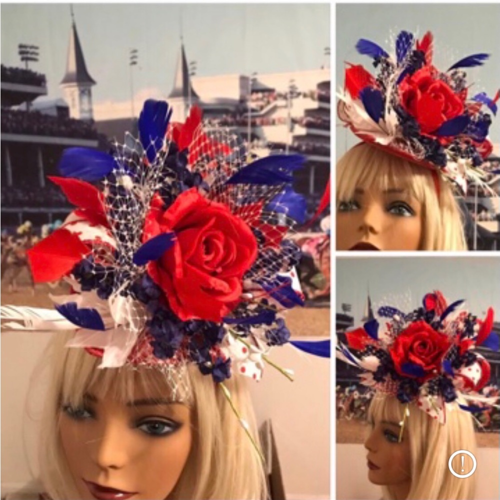 Red, White & Blue Floral Fascinator Headpiece for Women